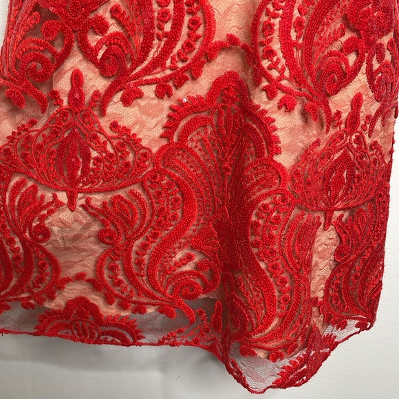 Free People Night Shimmer Red Sequin Lace Sheer Tank Mini Dress Size 6 NWT - Picture 11 of 15